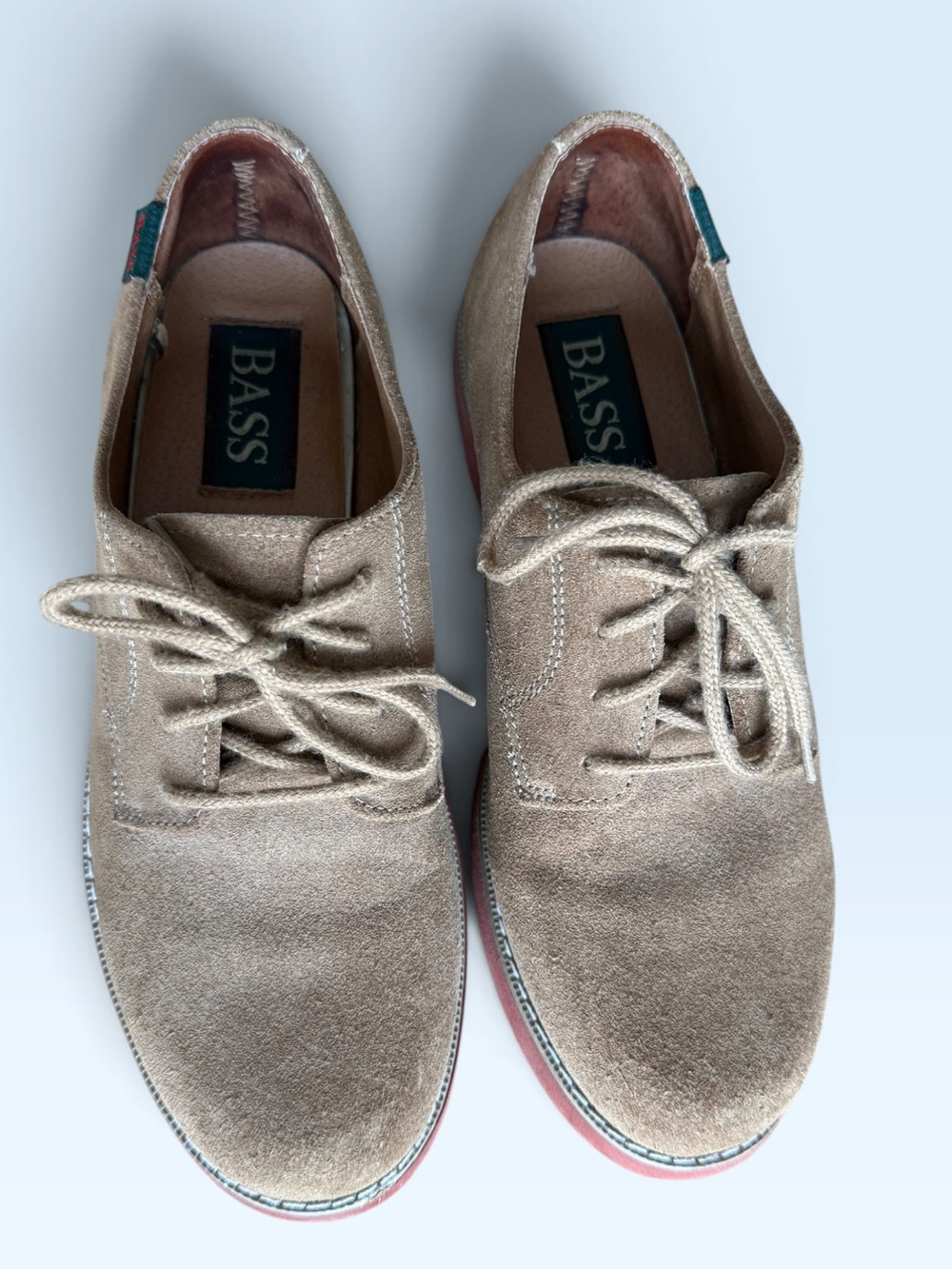 G.H. Bass Exeter Men’s Tan Suede Oxford Shoes Red Sole Size 7.5M